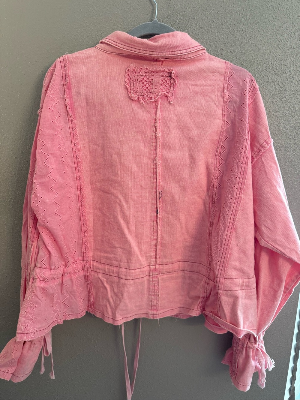 Oli & Hali Pink Lace-Panel Jean Jacket - Picture 8 of 8